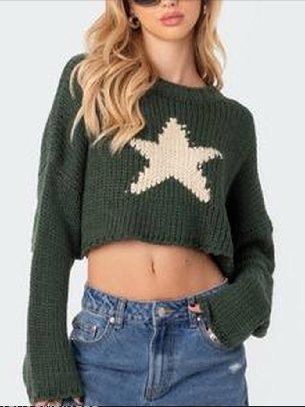 Edikted Green Sweater with White Star